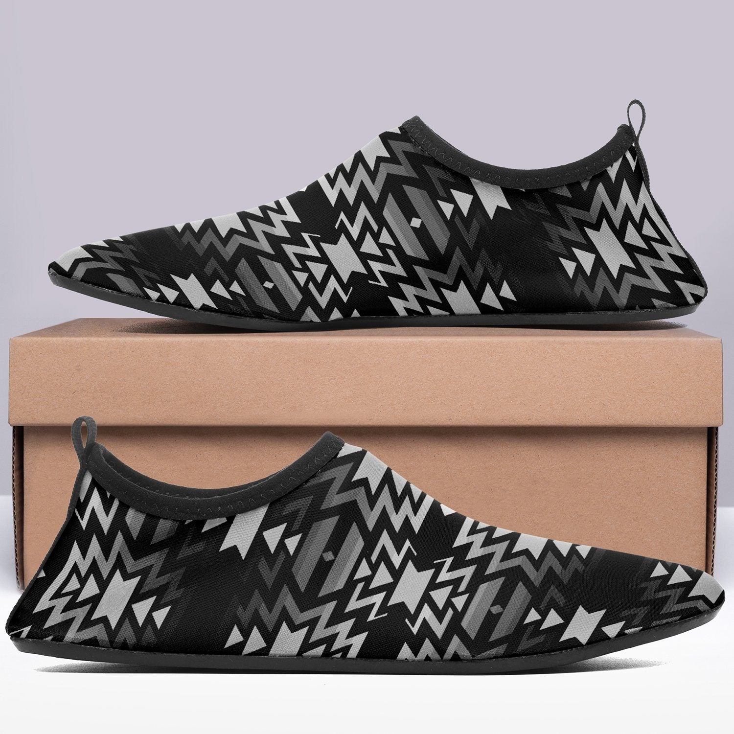 Black Fire Black and White Sockamoccs Kid's Slip On Shoes 49 Dzine