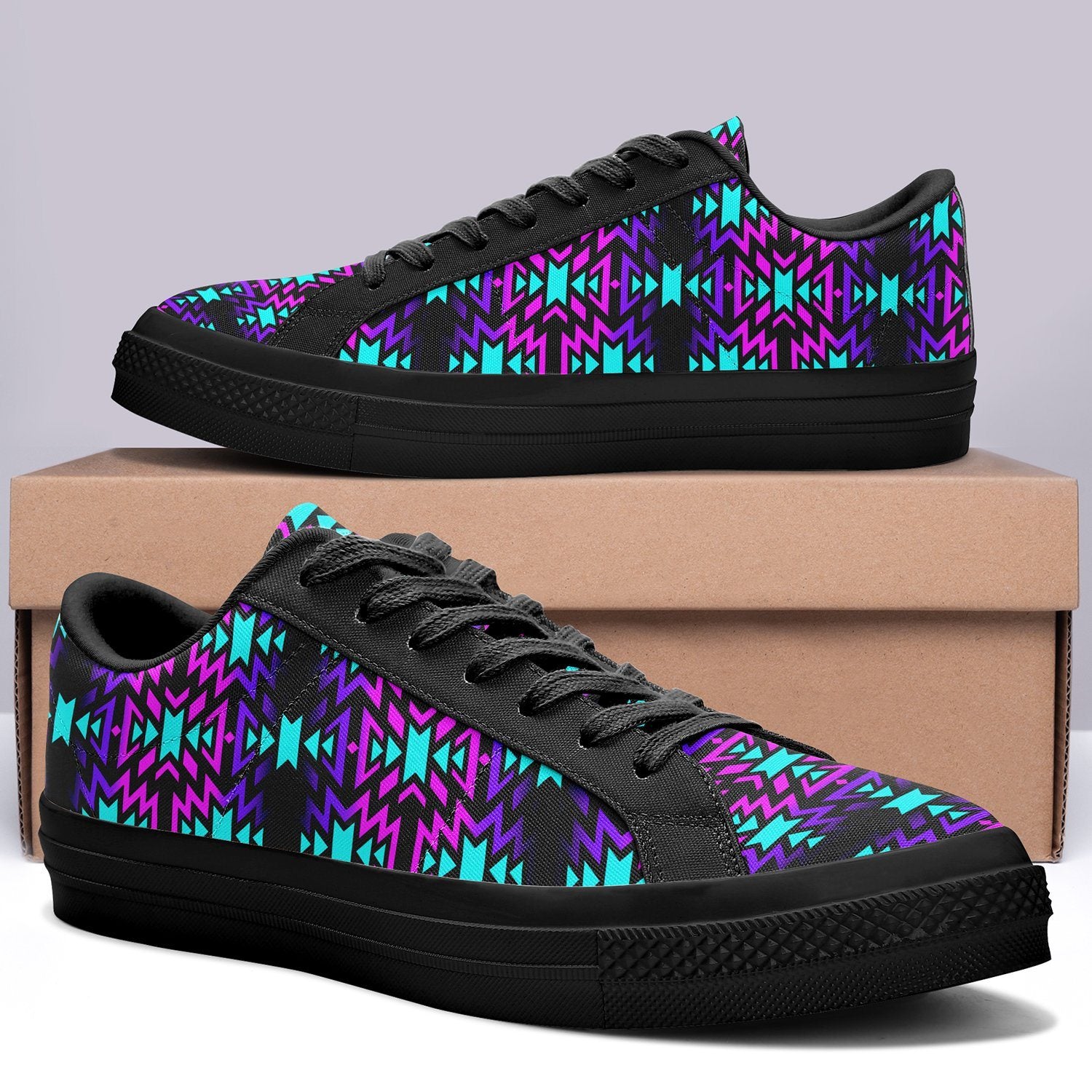 Black Fire Winter Sunset Aapisi Low Top Canvas Shoes Black Sole 49 Dzine