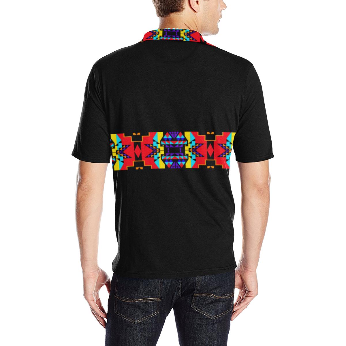 Black II Blanket Strip - I Men's All Over Print Polo Shirt (Model T55) Men's Polo Shirt (Model T55) e-joyer