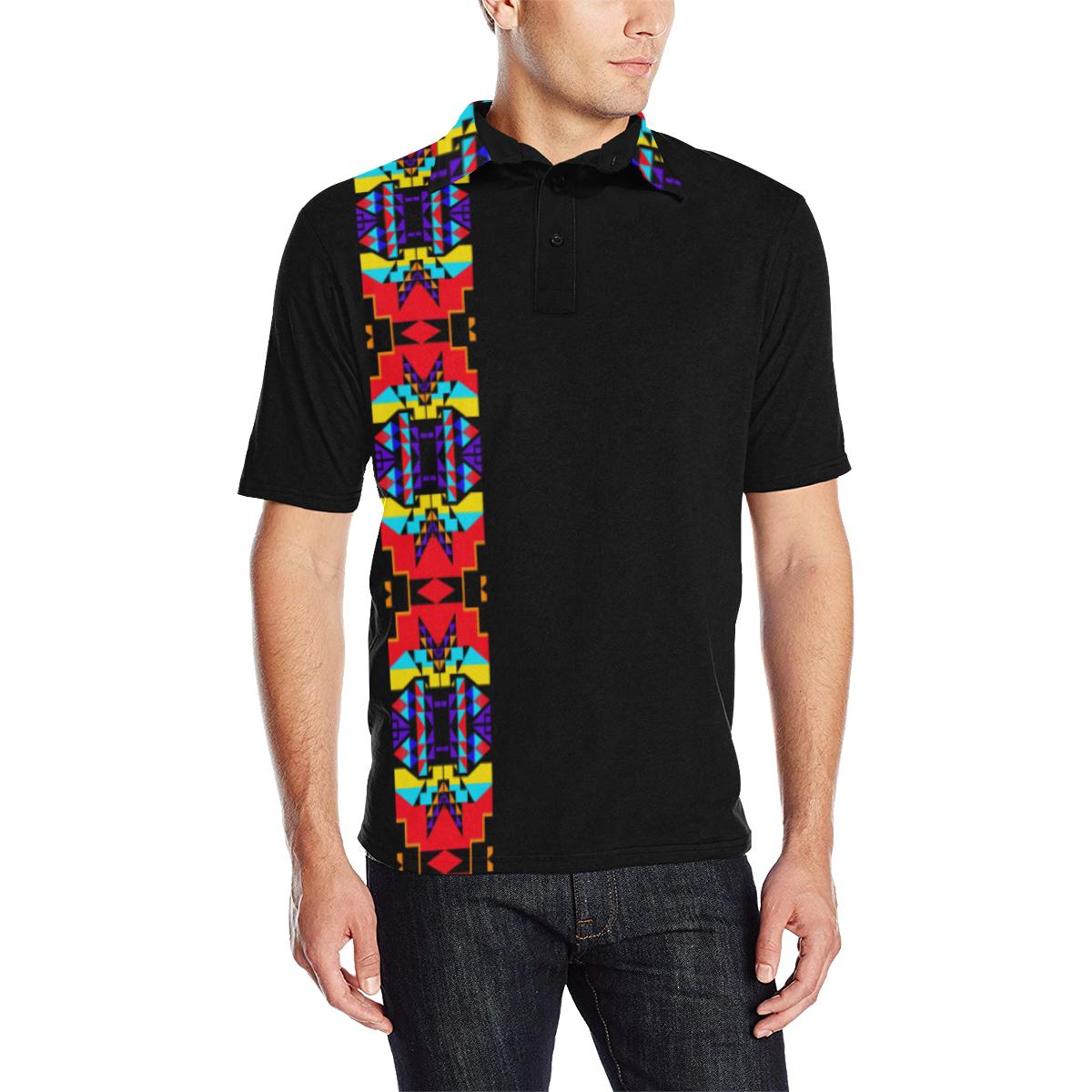 Black II Blanket Strip Men's All Over Print Polo Shirt (Model T55) Men's Polo Shirt (Model T55) e-joyer