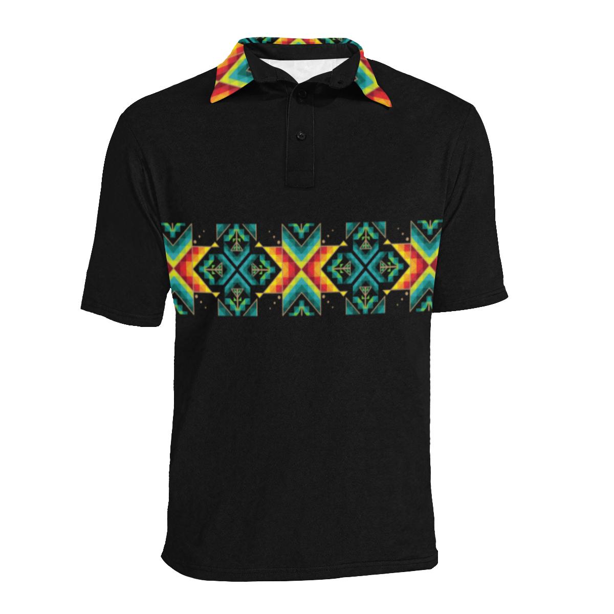 Black III Blanket Strip - I Men's All Over Print Polo Shirt (Model T55) Men's Polo Shirt (Model T55) e-joyer