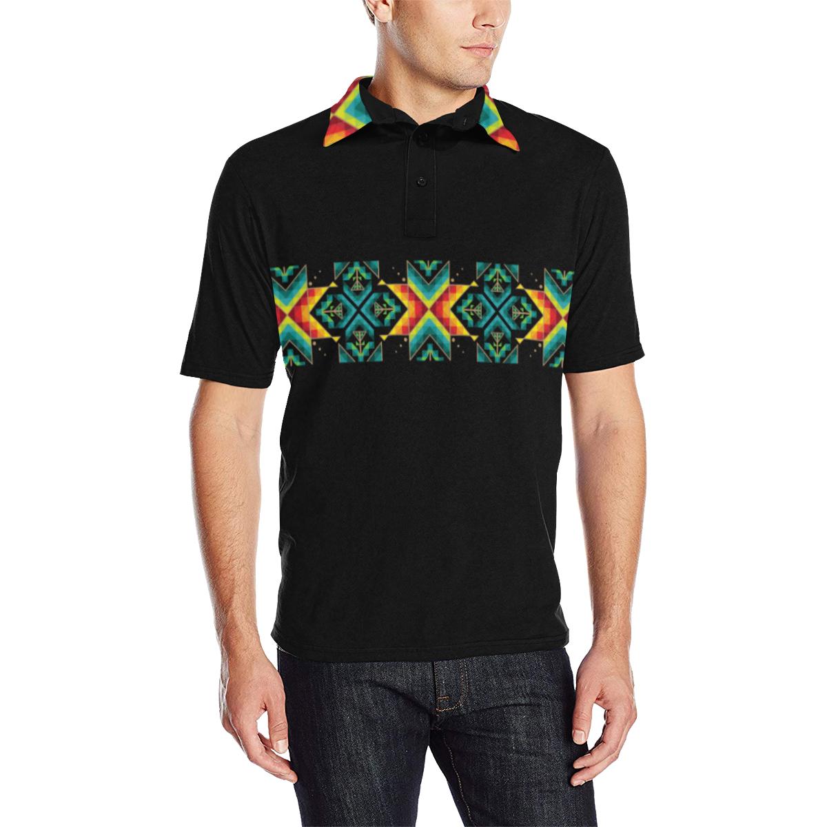 Black III Blanket Strip - I Men's All Over Print Polo Shirt (Model T55) Men's Polo Shirt (Model T55) e-joyer