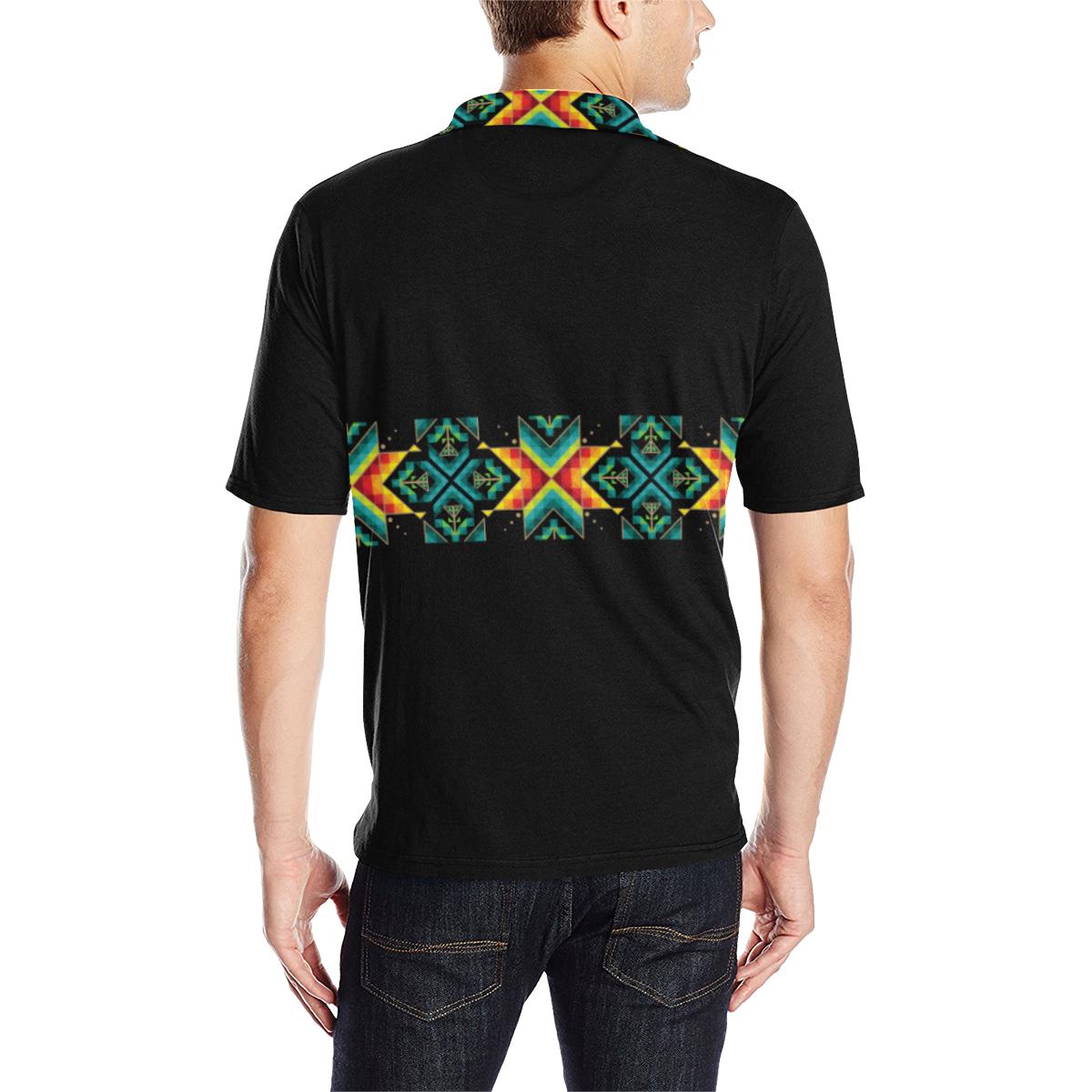 Black III Blanket Strip - I Men's All Over Print Polo Shirt (Model T55) Men's Polo Shirt (Model T55) e-joyer