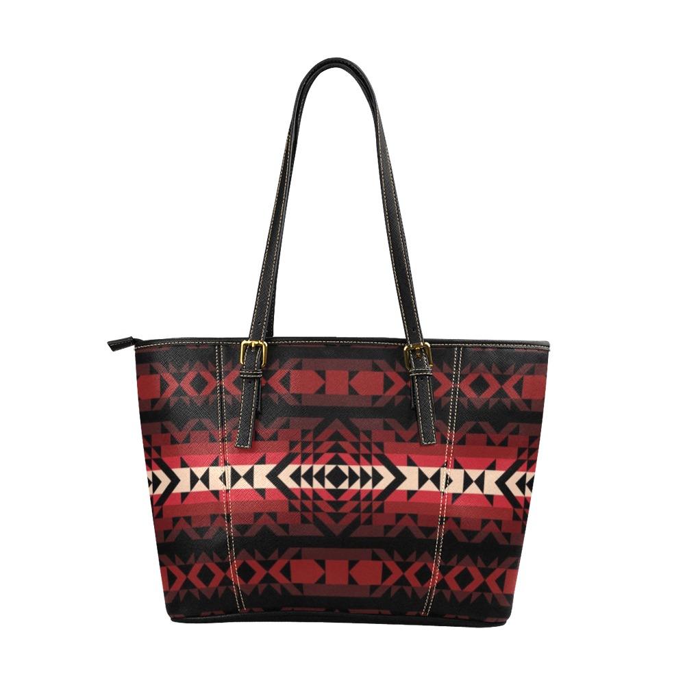 Black Rose Leather Tote Bag/Large (Model 1640) bag e-joyer
