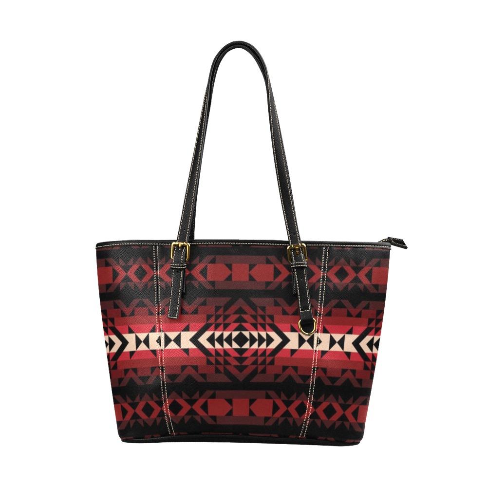 Black Rose Leather Tote Bag/Large (Model 1640) bag e-joyer