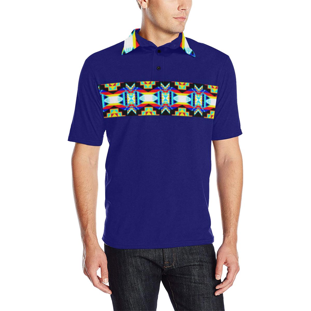 Blue Blanket Strip - I Men's All Over Print Polo Shirt (Model T55) Men's Polo Shirt (Model T55) e-joyer