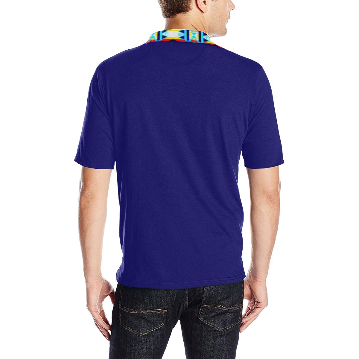 Blue Blanket Strip Men's All Over Print Polo Shirt (Model T55) Men's Polo Shirt (Model T55) e-joyer