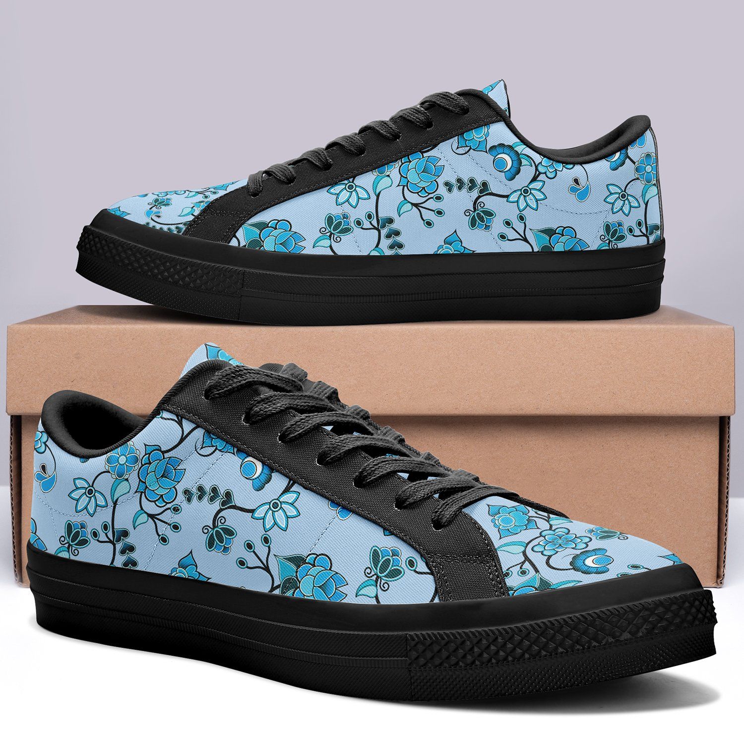 Blue Floral Amour Aapisi Low Top Canvas Shoes Black Sole aapisi Herman