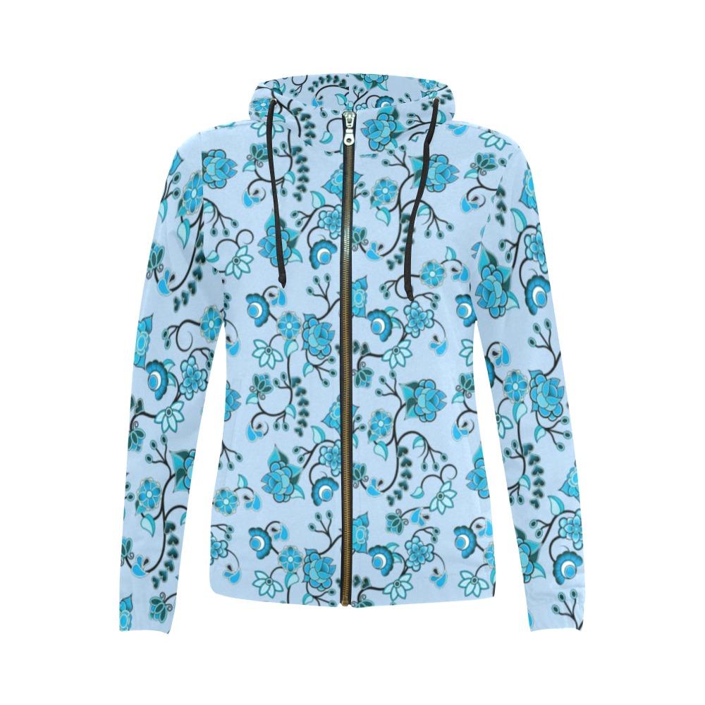 Blue Floral Amour All Over Print Full Zip Hoodie for Women (Model H14) All Over Print Full Zip Hoodie for Women (H14) e-joyer
