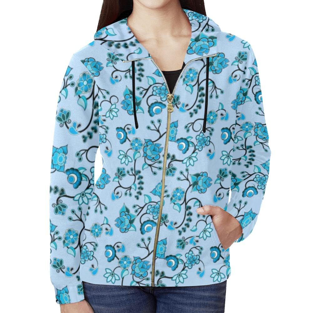 Blue Floral Amour All Over Print Full Zip Hoodie for Women (Model H14) All Over Print Full Zip Hoodie for Women (H14) e-joyer