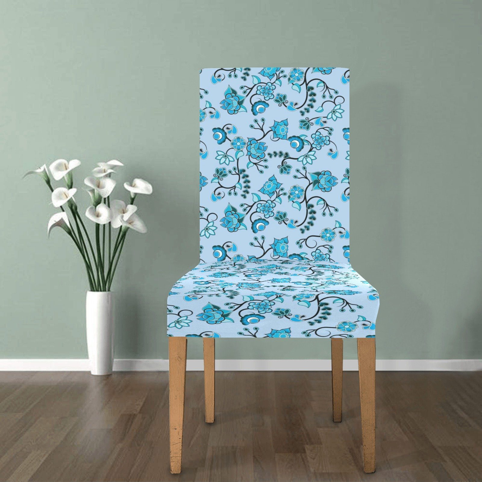 Blue Floral Amour Chair Cover (Pack of 4) Chair Cover (Pack of 4) e-joyer 