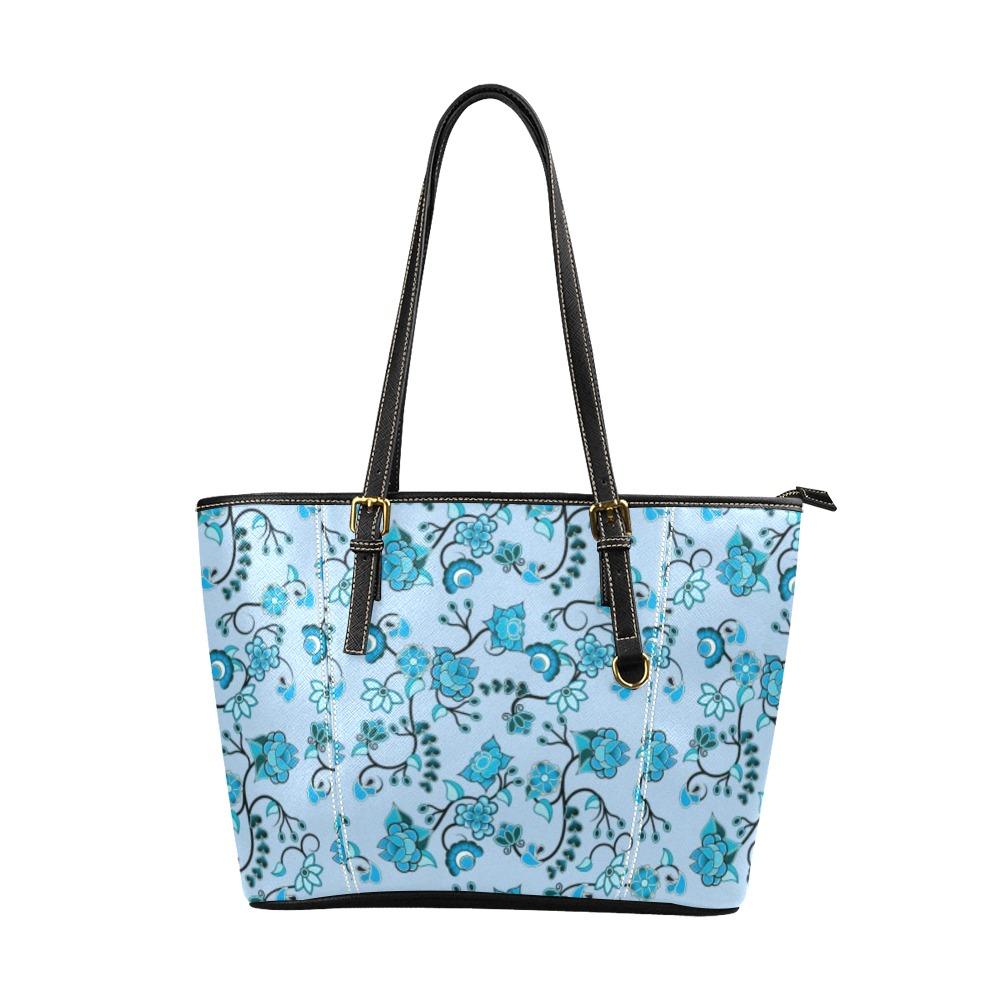 Blue Floral Amour Leather Tote Bag/Large (Model 1640) Leather Tote Bag (1640) e-joyer