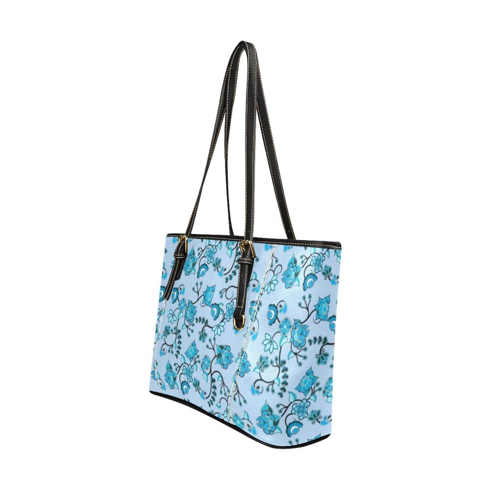 Blue Floral Amour Leather Tote Bag/Large (Model 1640) Leather Tote Bag (1640) e-joyer
