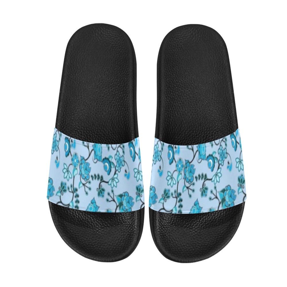 Blue Floral Amour Men's Slide Sandals (Model 057) Men's Slide Sandals (057) e-joyer