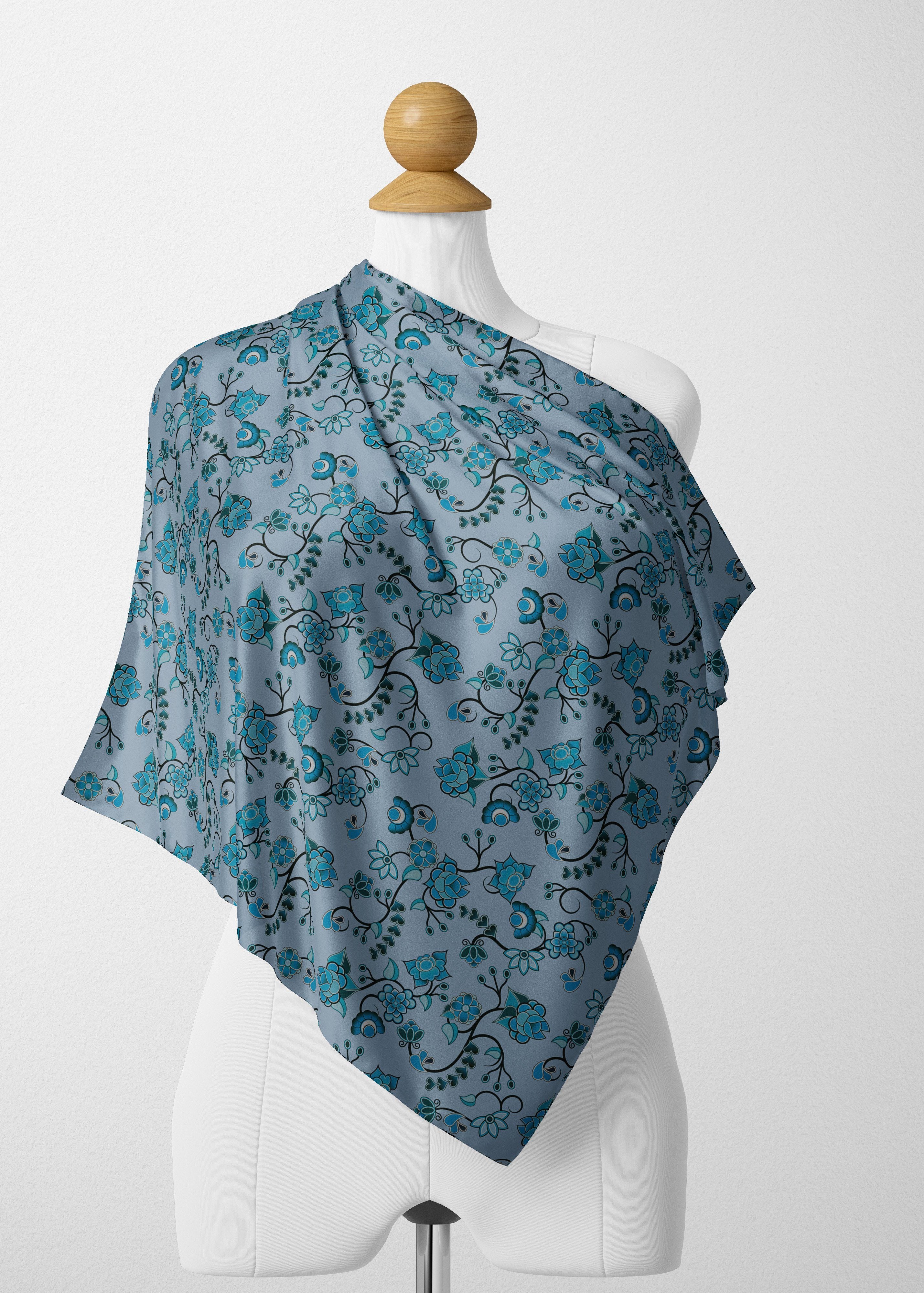 Blue Floral Amour Satin Shawl Scarf 49 Dzine