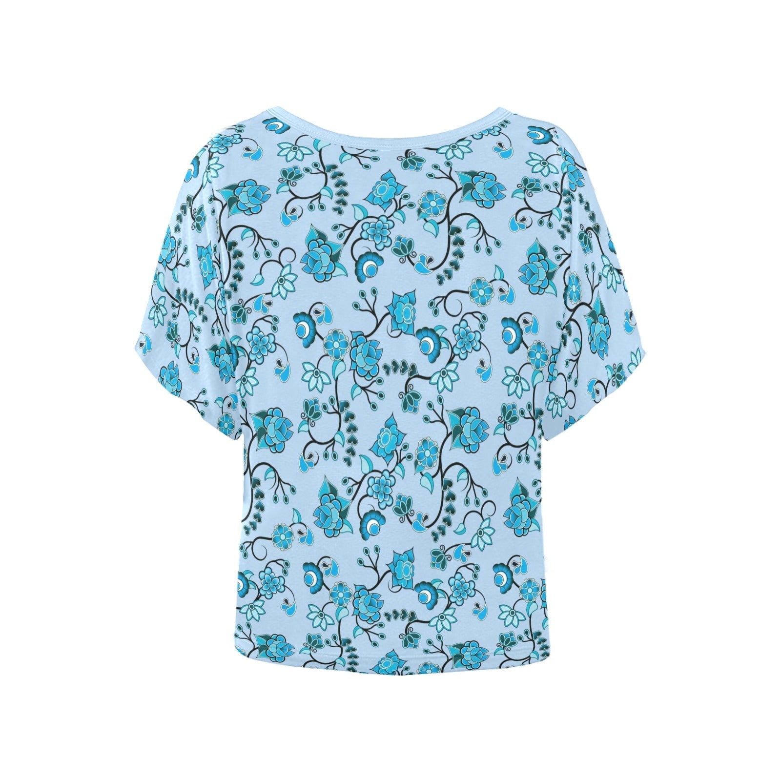 Blue Floral Amour Women's Batwing-Sleeved Blouse T shirt (Model T44) Women's Batwing-Sleeved Blouse T shirt (T44) e-joyer