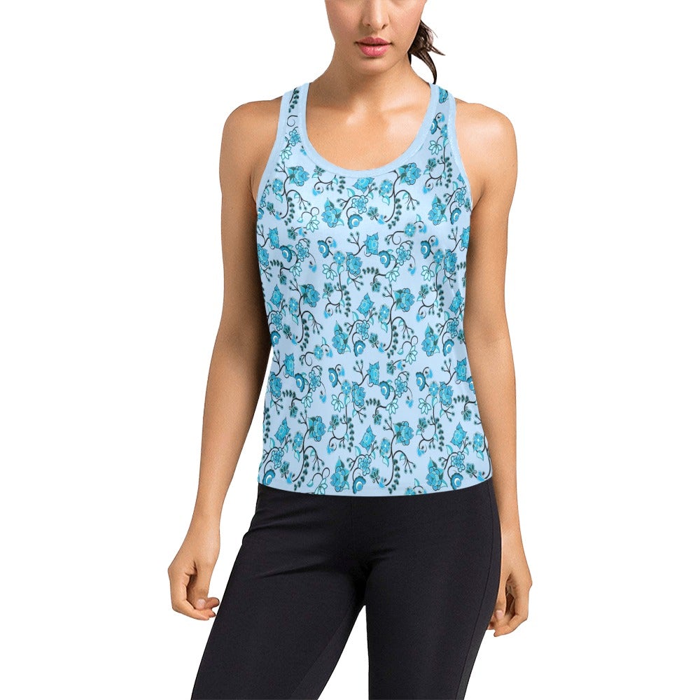 Blue Floral Amour Women's Racerback Tank Top (Model T60) Racerback Tank Top (T60) e-joyer