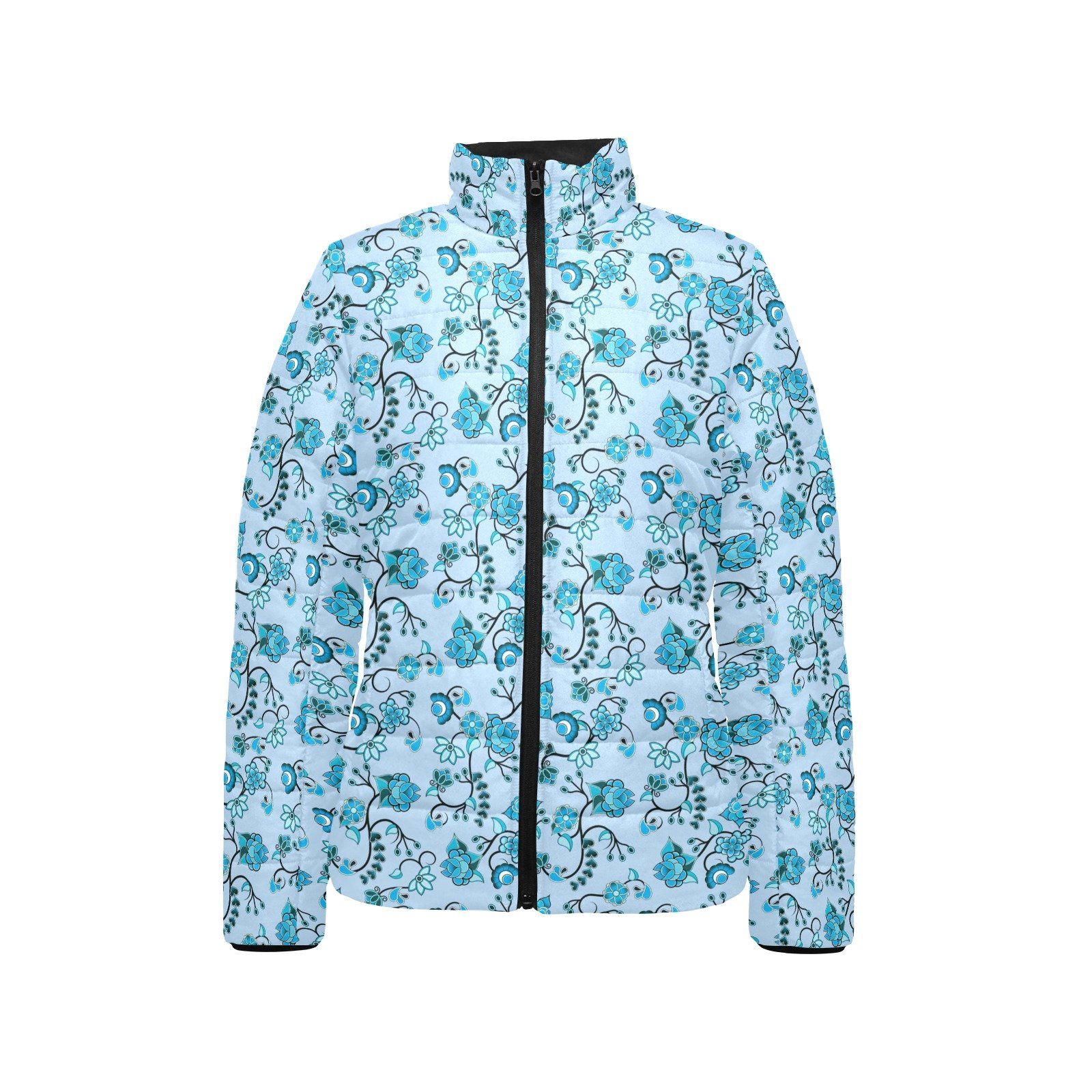 Blue Floral Amour Women's Stand Collar Padded Jacket (Model H41) jacket e-joyer