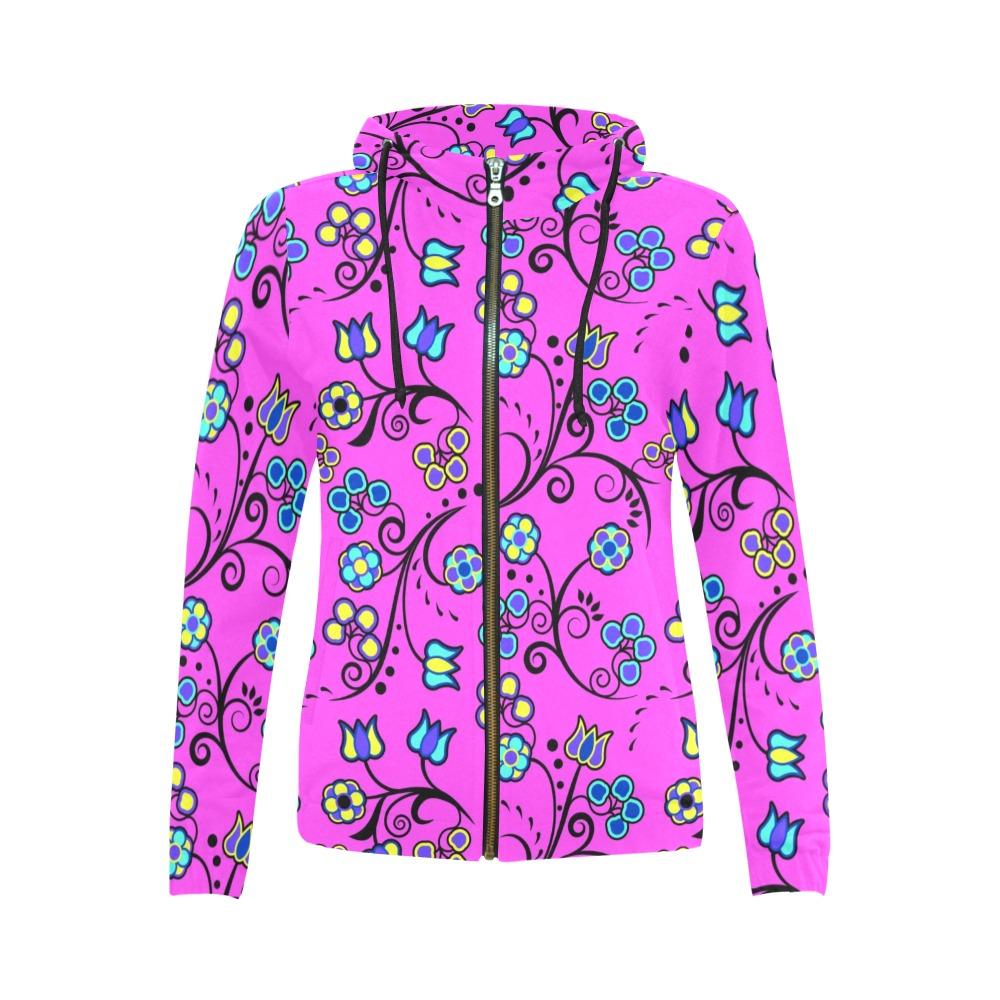 Blue Trio Bubblegum All Over Print Full Zip Hoodie for Women (Model H14) hoodie e-joyer