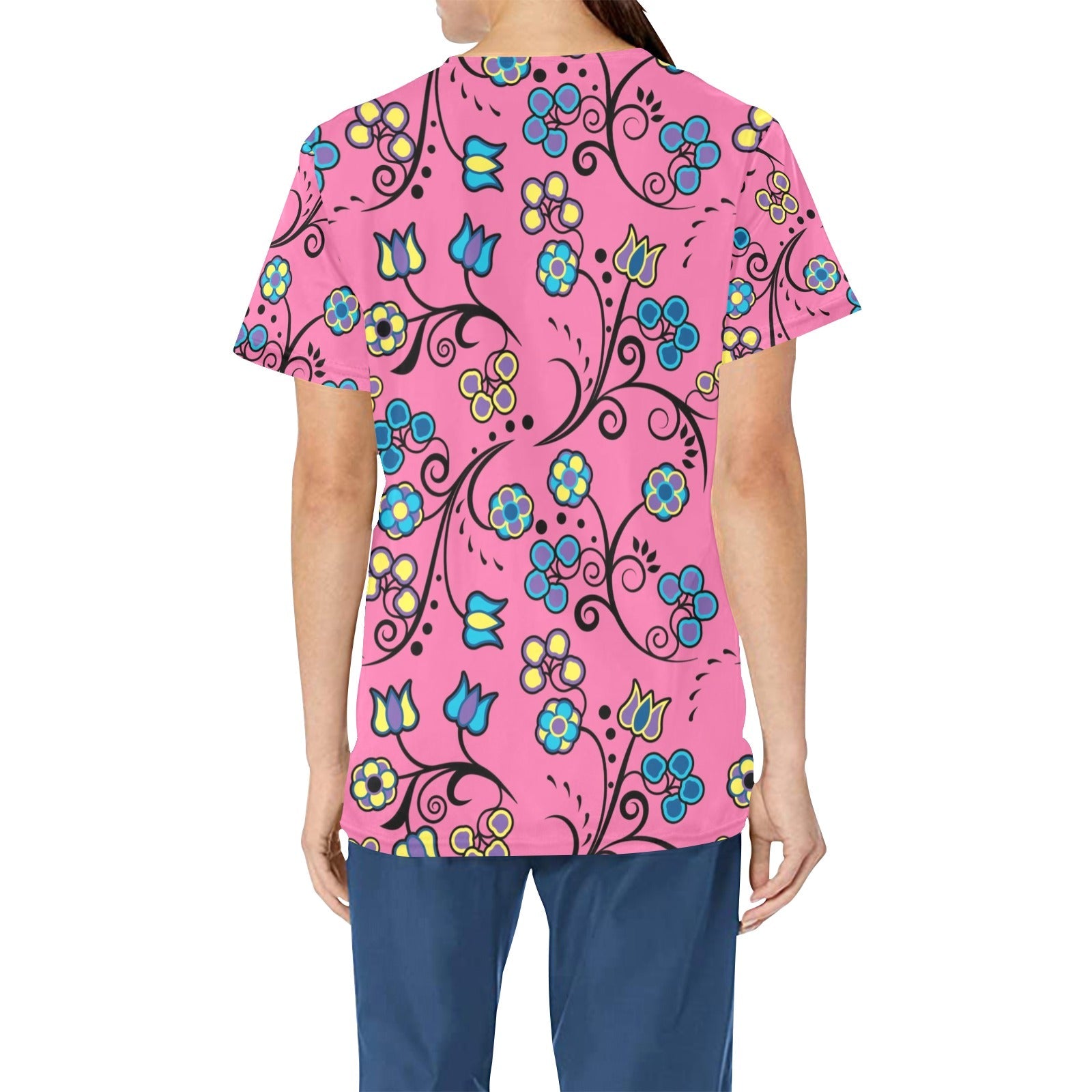 Blue Trio Bubblegum All Over Print Scrub Top Scrub Top e-joyer 