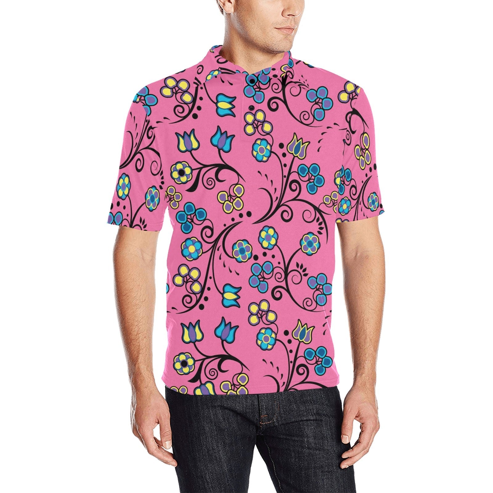 Blue Trio Bubblegum Men's All Over Print Polo Shirt (Model T55) Men's Polo Shirt (Model T55) e-joyer