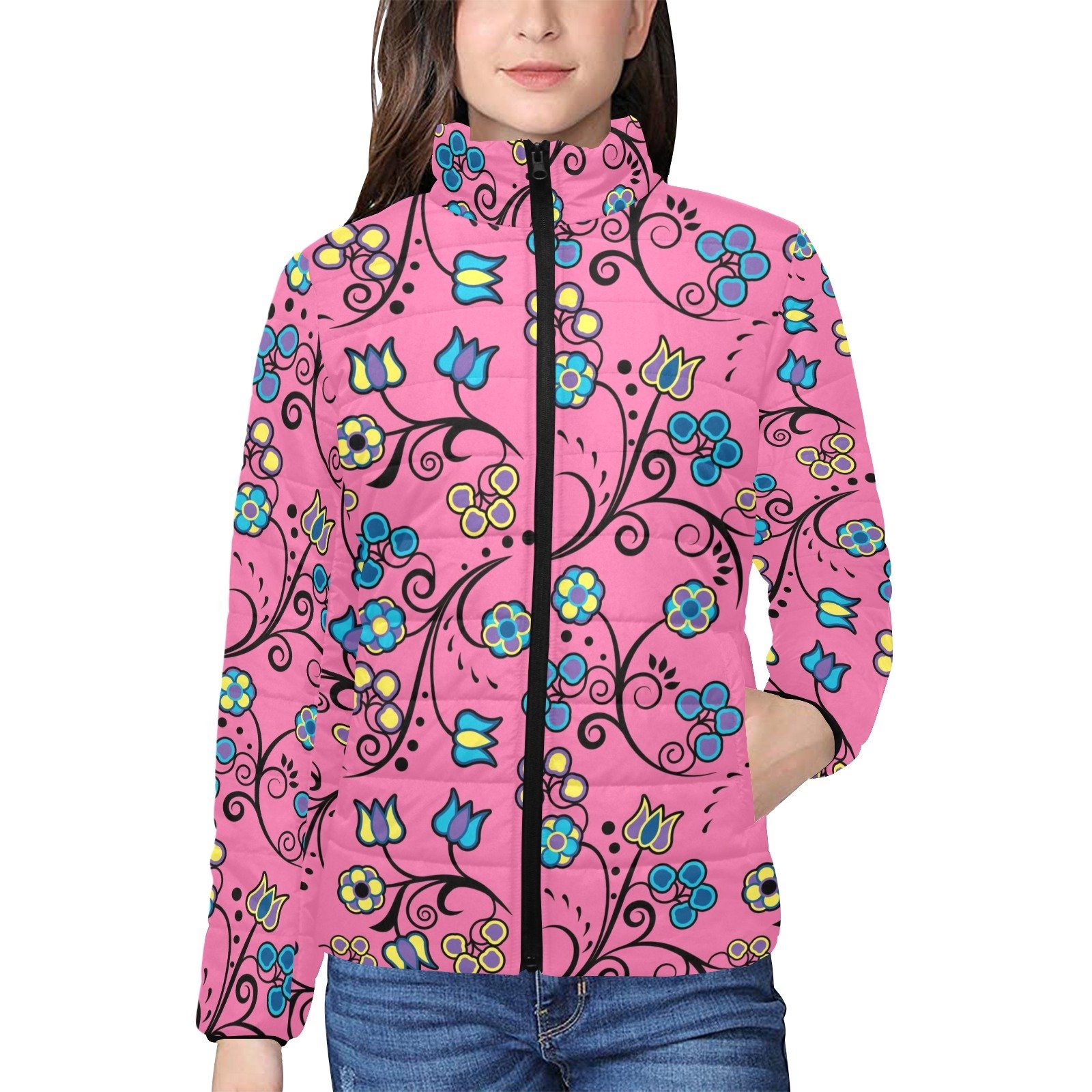 Blue Trio Bubblegum Women's Stand Collar Padded Jacket (Model H41) jacket e-joyer 