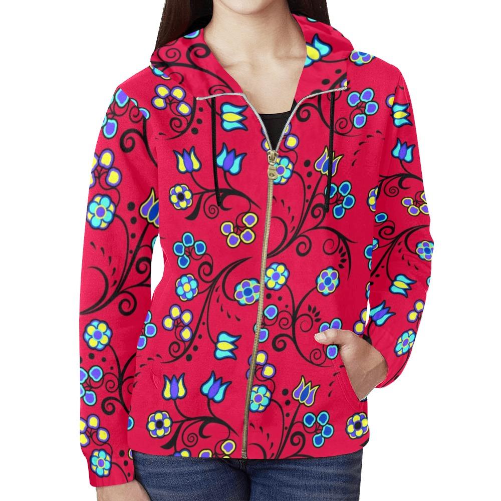 Blue Trio Cardinal All Over Print Full Zip Hoodie for Women (Model H14) hoodie e-joyer
