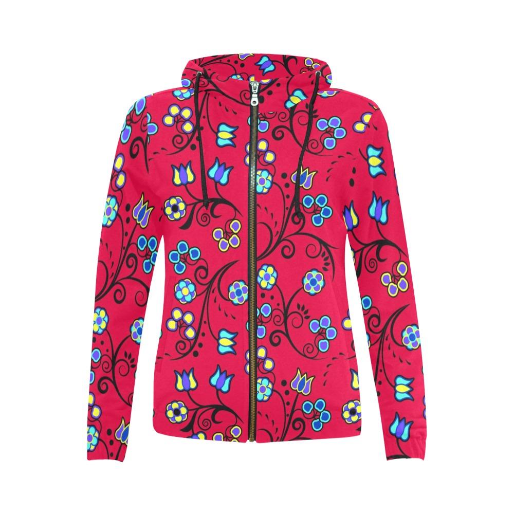 Blue Trio Cardinal All Over Print Full Zip Hoodie for Women (Model H14) hoodie e-joyer