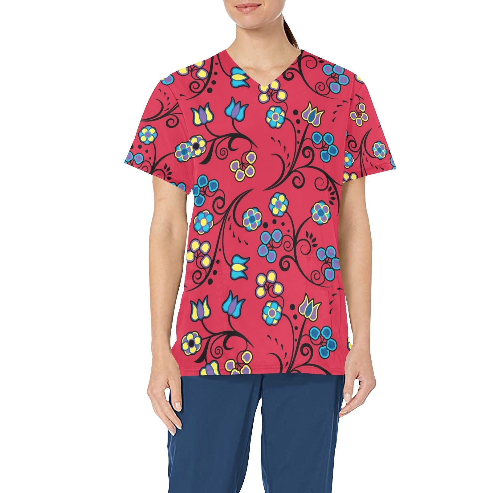 Blue Trio Cardinal All Over Print Scrub Top Scrub Top e-joyer