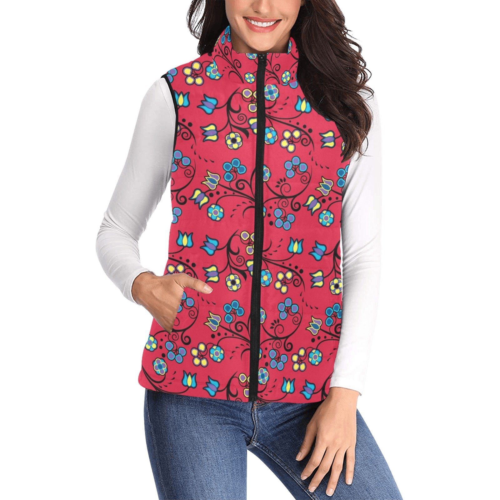 Blue Trio Cardinal Women's Padded Vest Jacket (Model H44) Women's Padded Vest Jacket (H44) e-joyer 