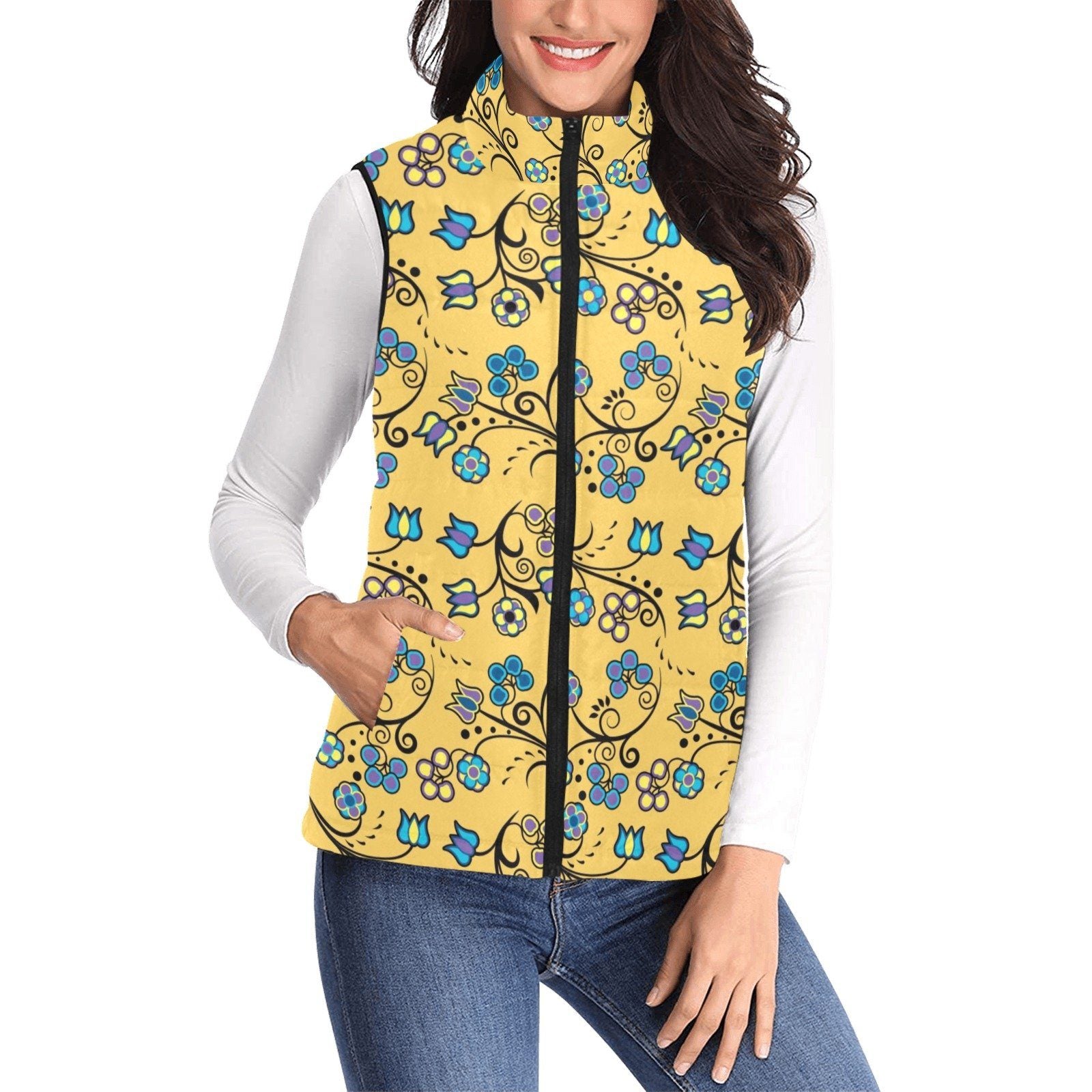 Blue Trio Tuscan Women's Padded Vest Jacket (Model H44) Women's Padded Vest Jacket (H44) e-joyer 