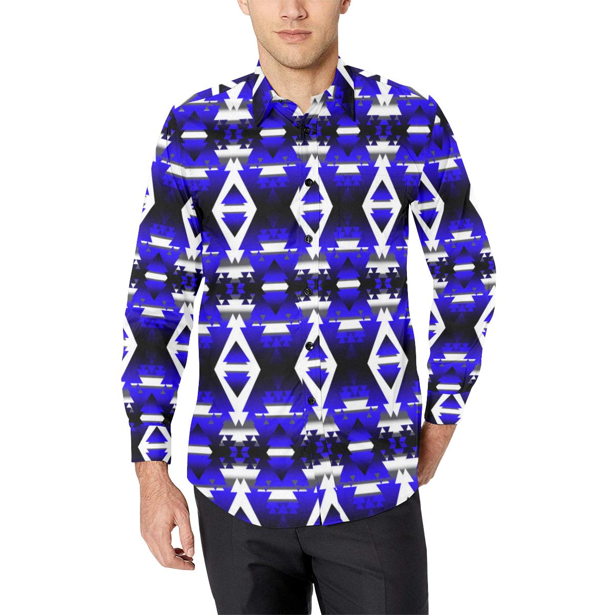 Blue Winter Camp Men's All Over Print Casual Dress Shirt (Model T61) Men's Dress Shirt (T61) e-joyer 