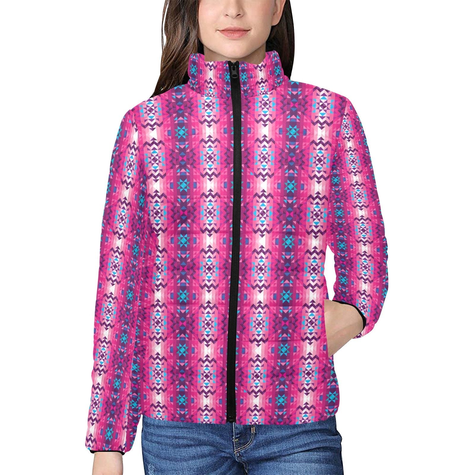 Bright Wave Women's Stand Collar Padded Jacket (Model H41) jacket e-joyer