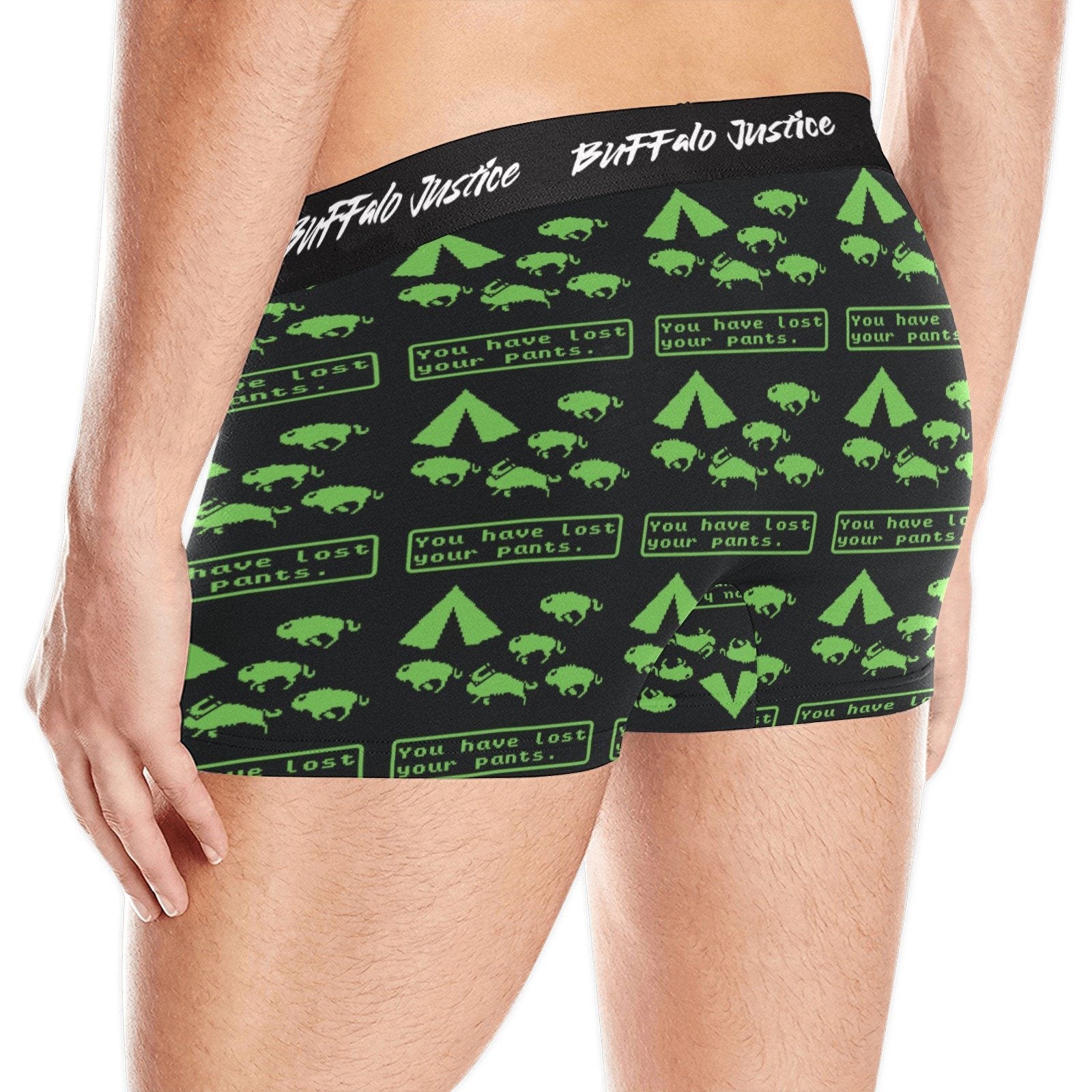 Buffalo Justice Green-Black Men's Boxer Briefs w/ Custom Waistband (Merged Design) (Model L10) Men's Briefs-Custom Waistband (Merged Design) e-joyer