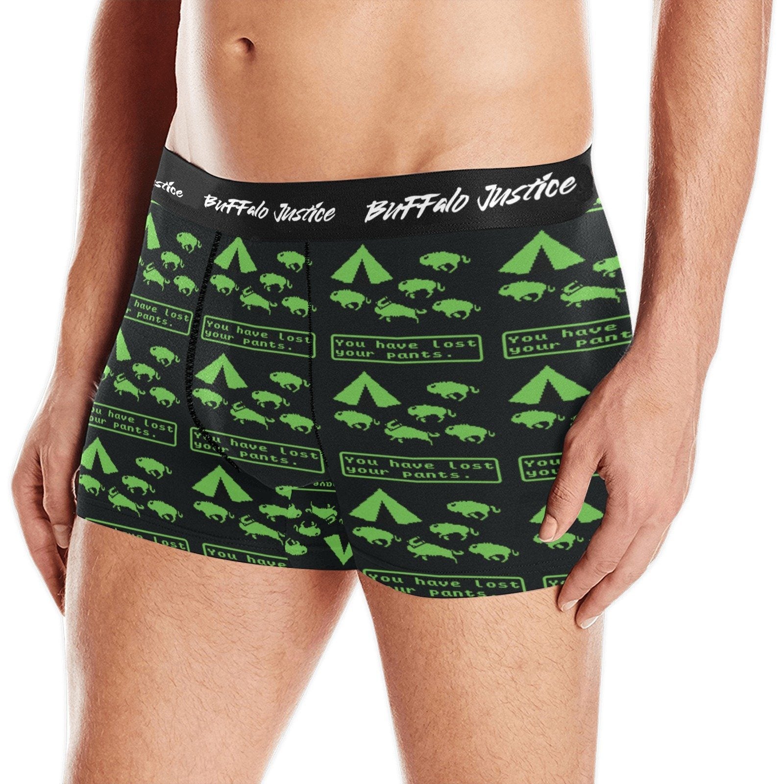 Buffalo Justice Green-Black Men's Boxer Briefs w/ Custom Waistband (Merged Design) (Model L10) Men's Briefs-Custom Waistband (Merged Design) e-joyer