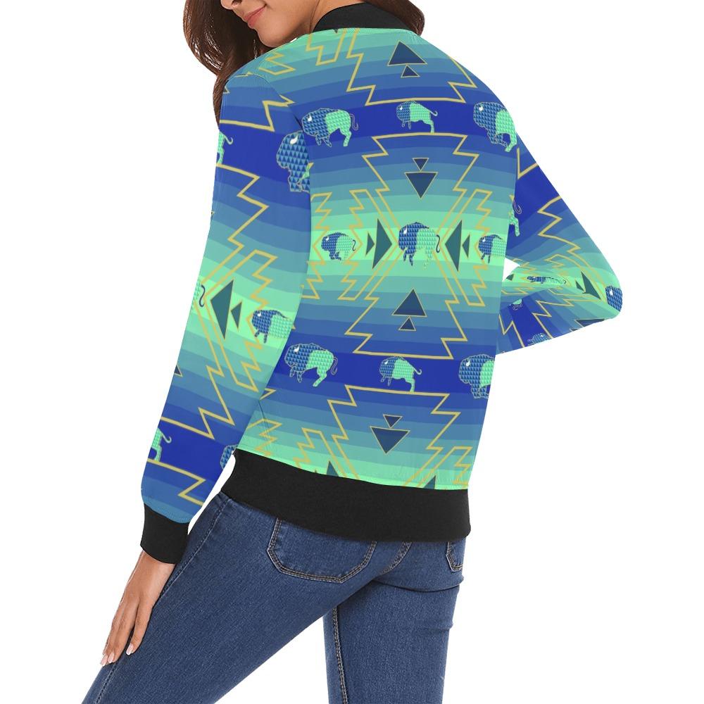 Buffalo Run All Over Print Bomber Jacket for Women (Model H19) Jacket e-joyer