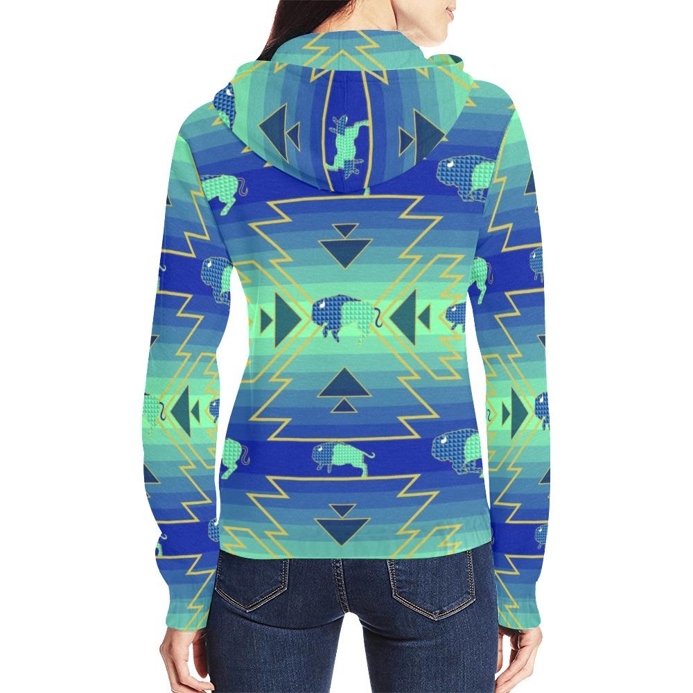 Buffalo Run All Over Print Full Zip Hoodie for Women (Model H14) hoodie e-joyer