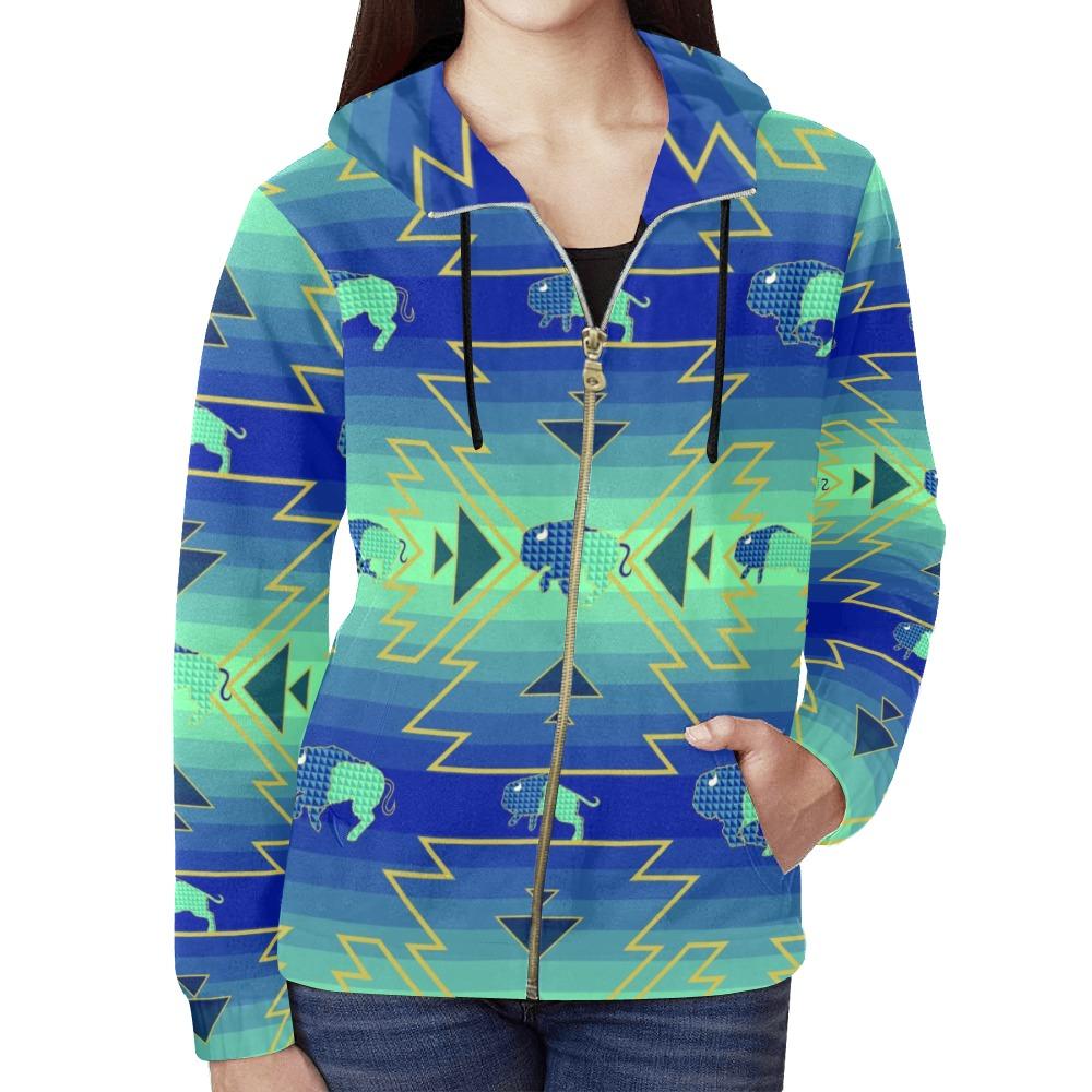 Buffalo Run All Over Print Full Zip Hoodie for Women (Model H14) hoodie e-joyer