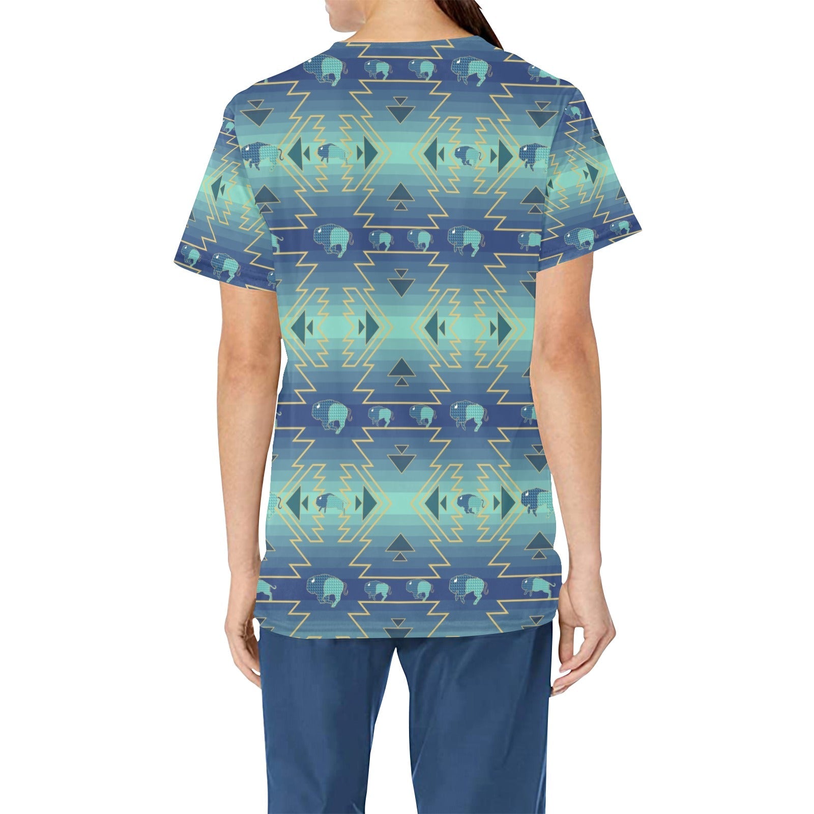 Buffalo Run All Over Print Scrub Top Scrub Top e-joyer