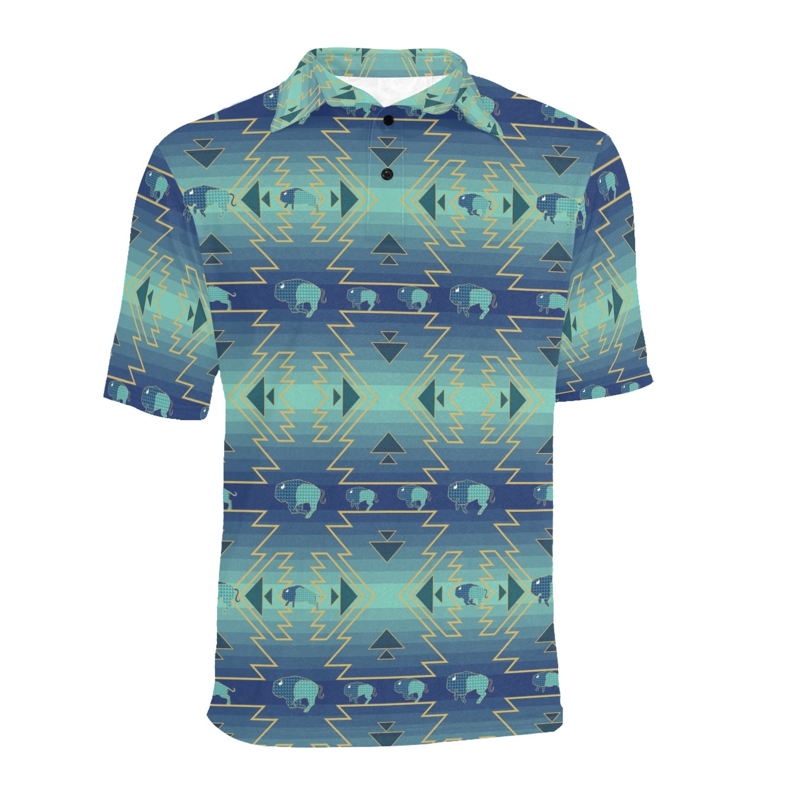Buffalo Run Men's All Over Print Polo Shirt (Model T55) Men's Polo Shirt (Model T55) e-joyer