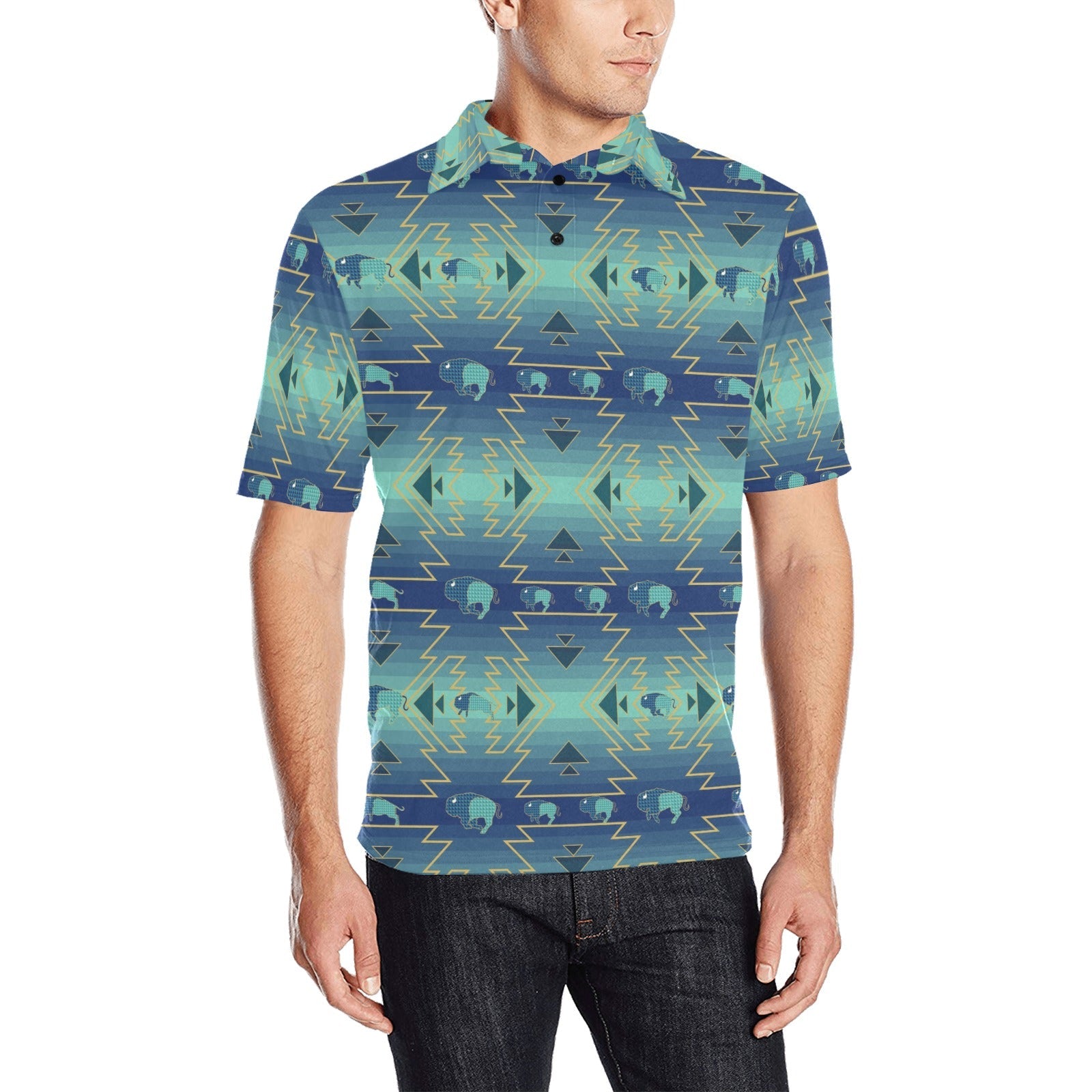 Buffalo Run Men's All Over Print Polo Shirt (Model T55) Men's Polo Shirt (Model T55) e-joyer