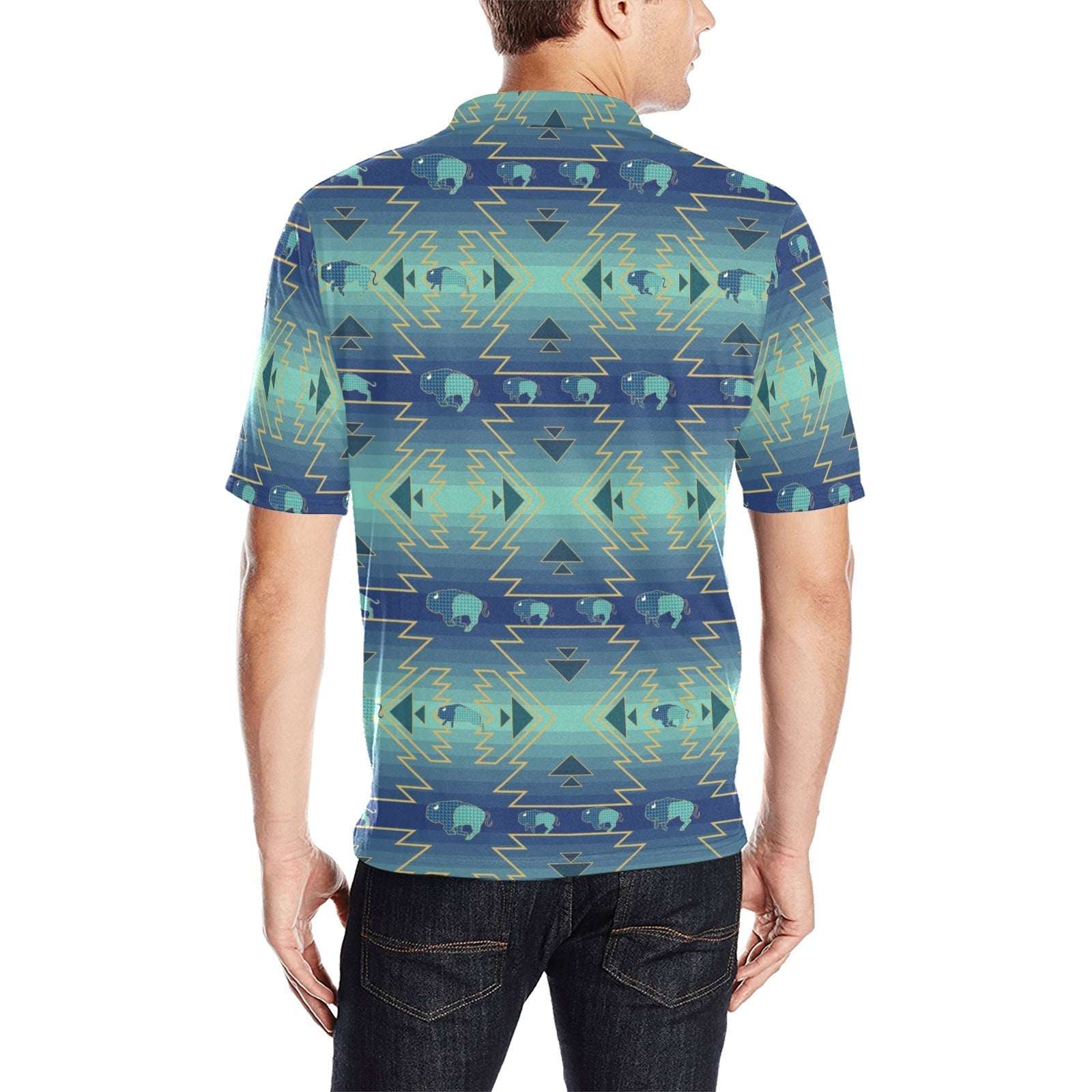 Buffalo Run Men's All Over Print Polo Shirt (Model T55) Men's Polo Shirt (Model T55) e-joyer