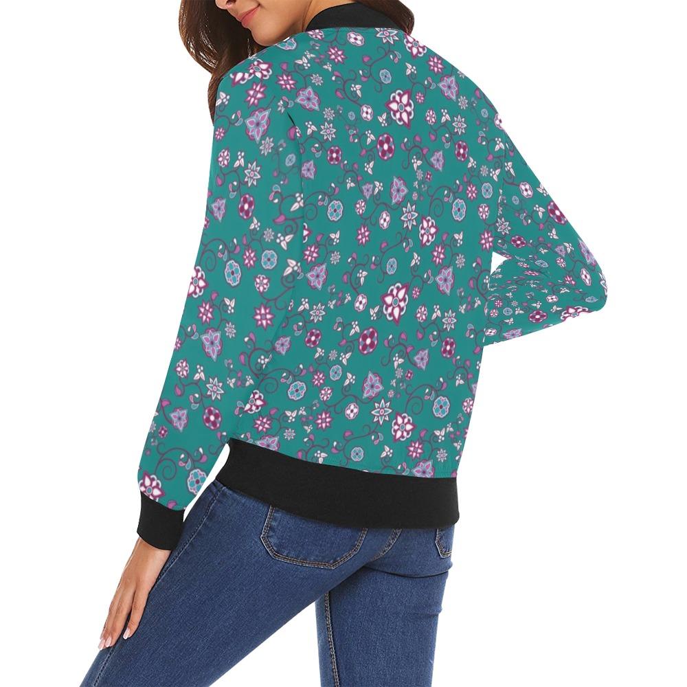 Burgundy Bloom All Over Print Bomber Jacket for Women (Model H19) Jacket e-joyer