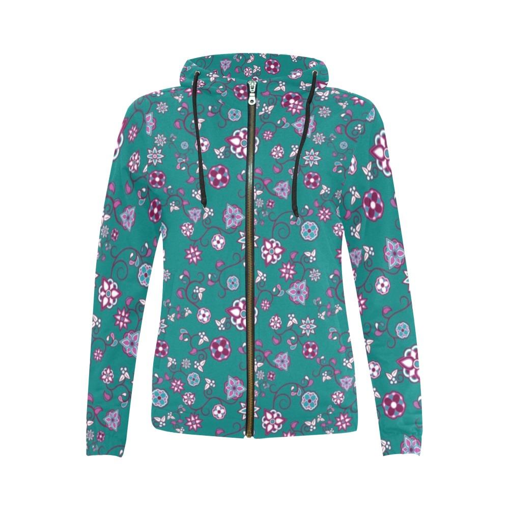 Burgundy Bloom All Over Print Full Zip Hoodie for Women (Model H14) All Over Print Full Zip Hoodie for Women (H14) e-joyer