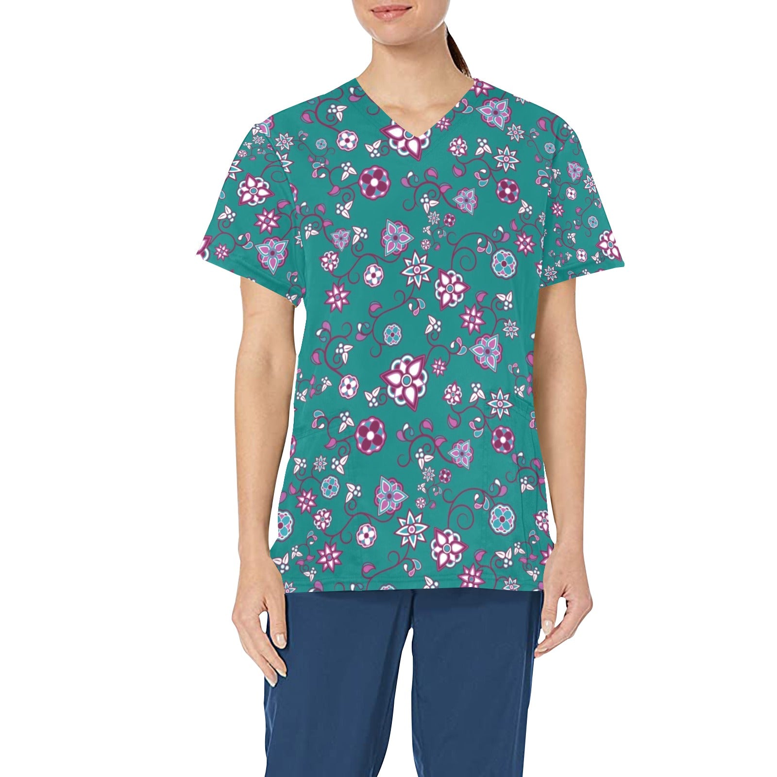 Burgundy Bloom All Over Print Scrub Top Scrub Top e-joyer
