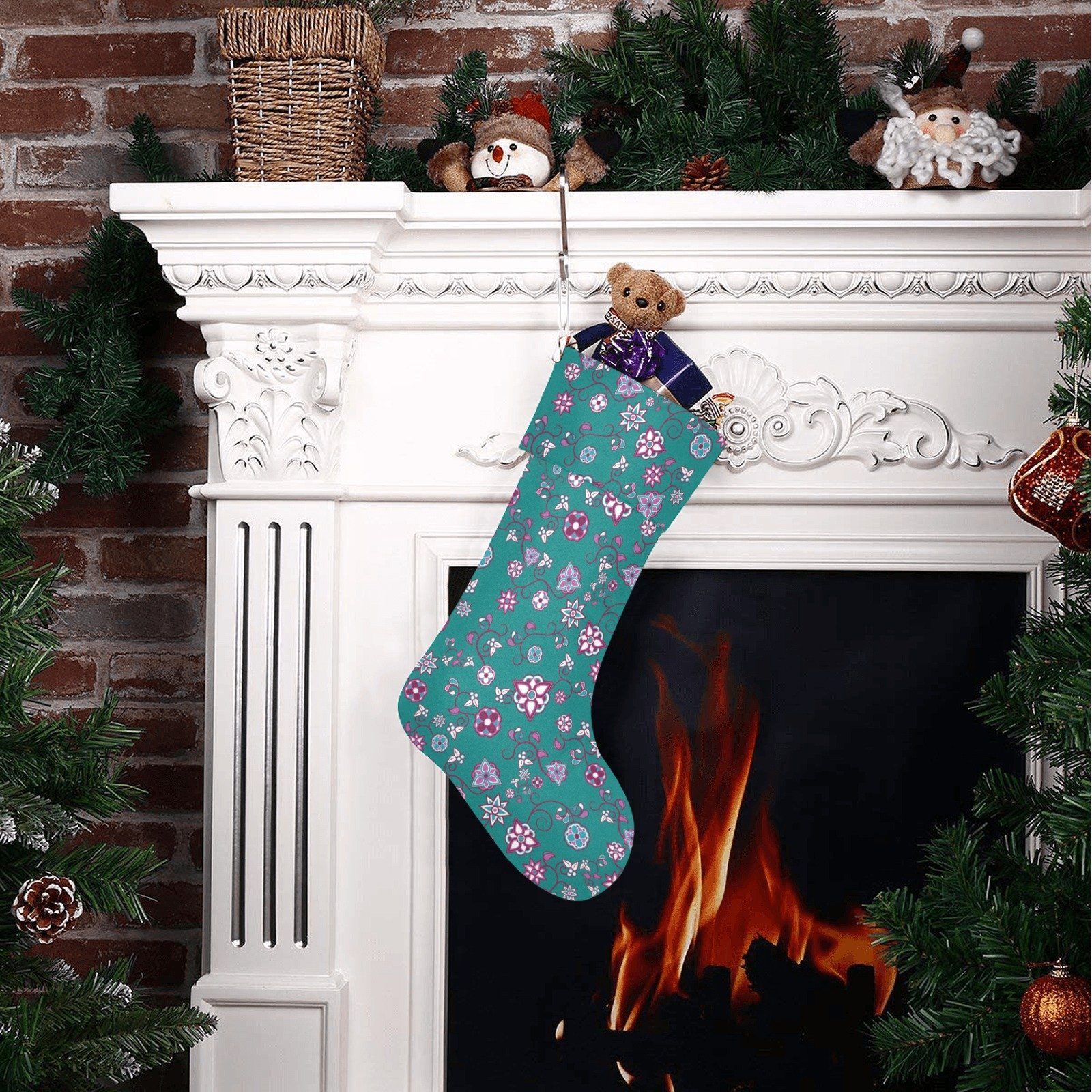 Burgundy Bloom Christmas Stocking holiday stocking e-joyer