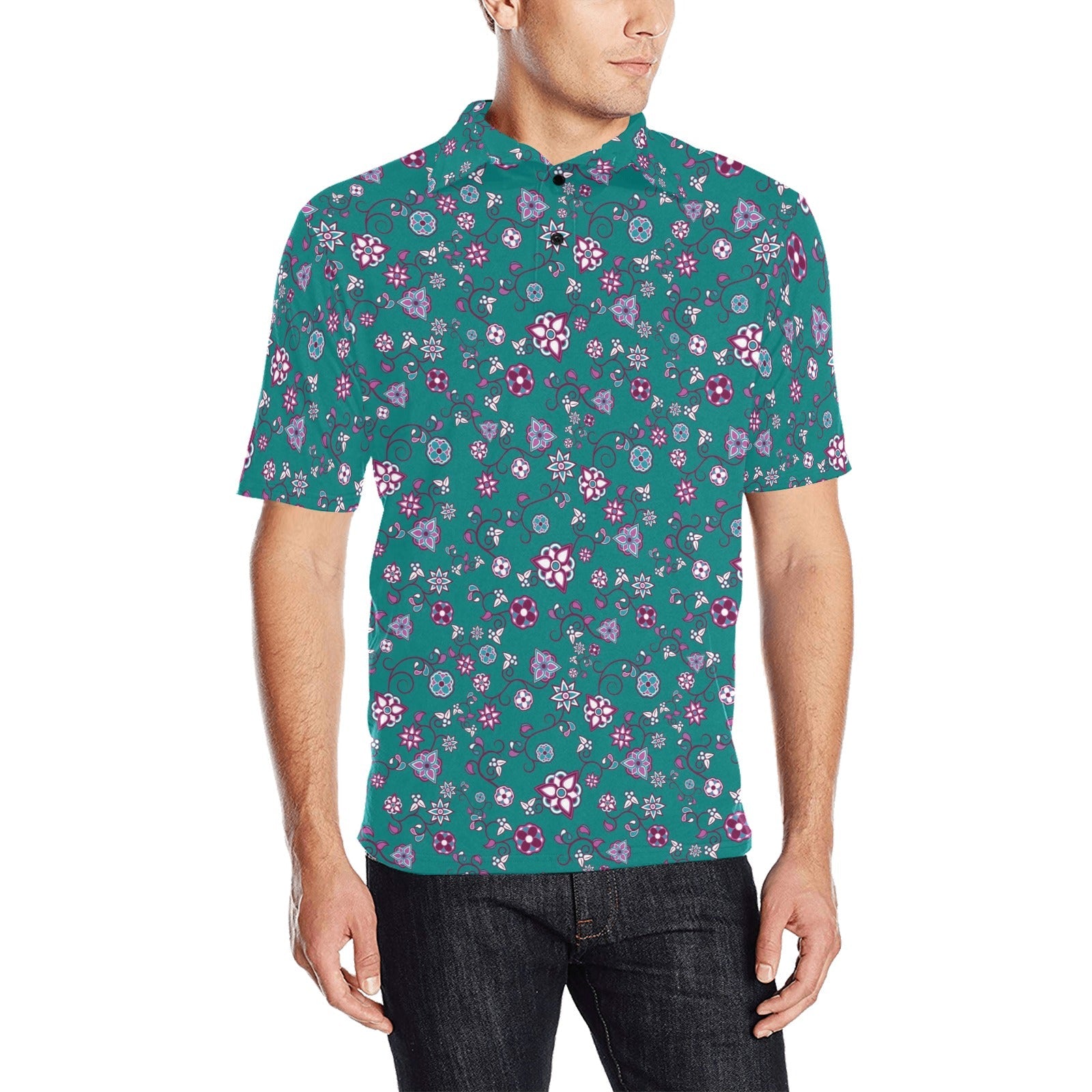Burgundy Bloom Men's All Over Print Polo Shirt (Model T55) Men's Polo Shirt (Model T55) e-joyer