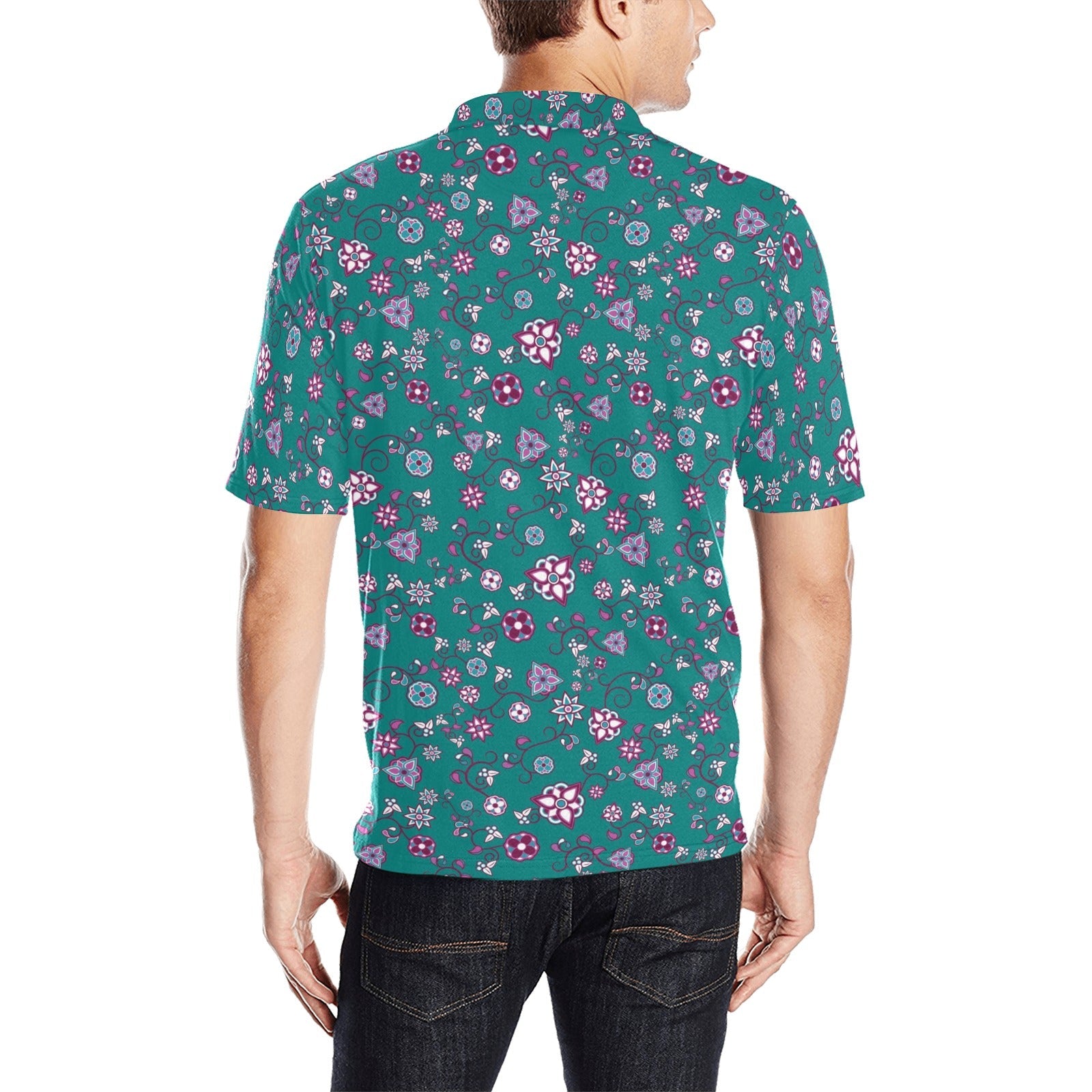Burgundy Bloom Men's All Over Print Polo Shirt (Model T55) Men's Polo Shirt (Model T55) e-joyer