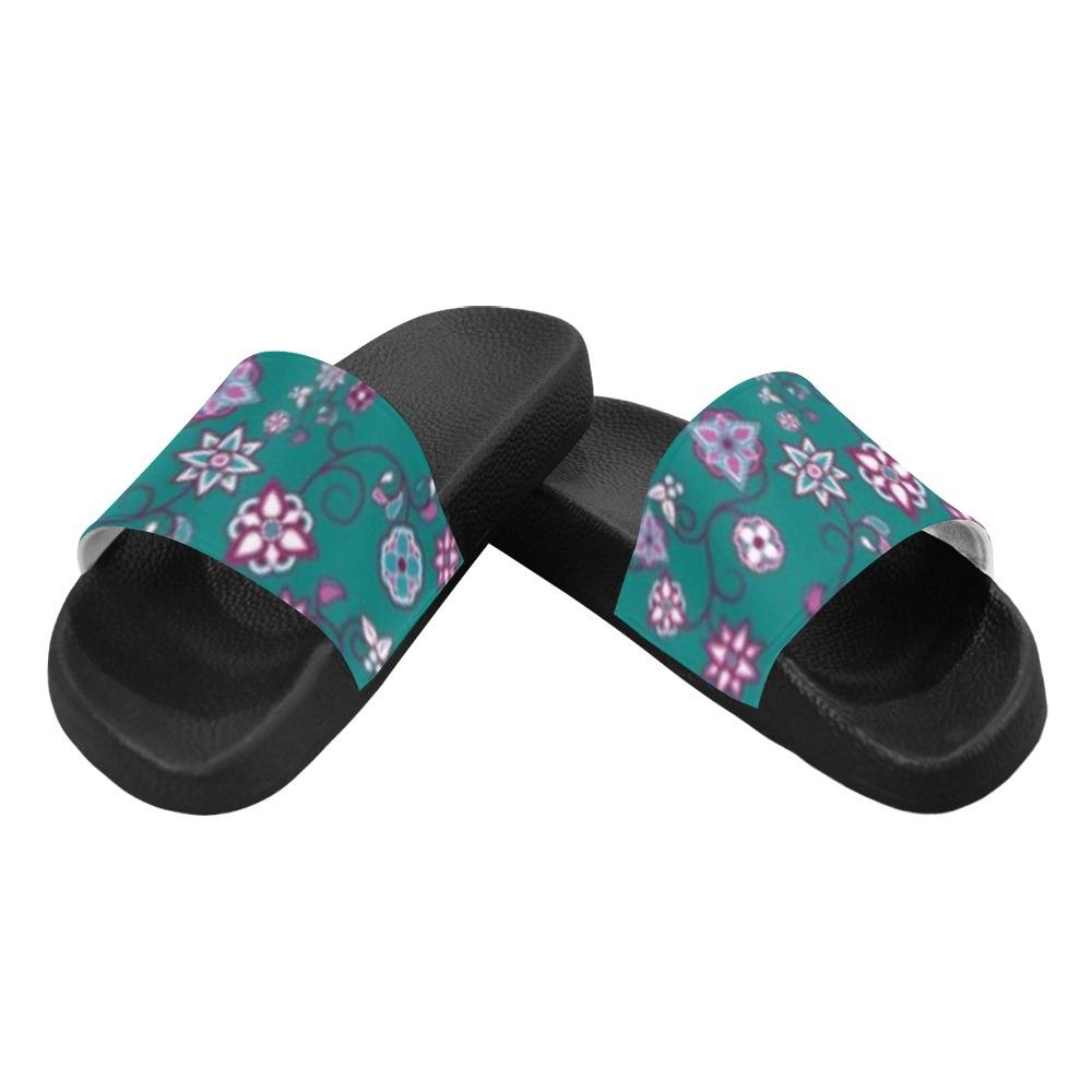Burgundy Bloom Men's Slide Sandals (Model 057) Men's Slide Sandals (057) e-joyer