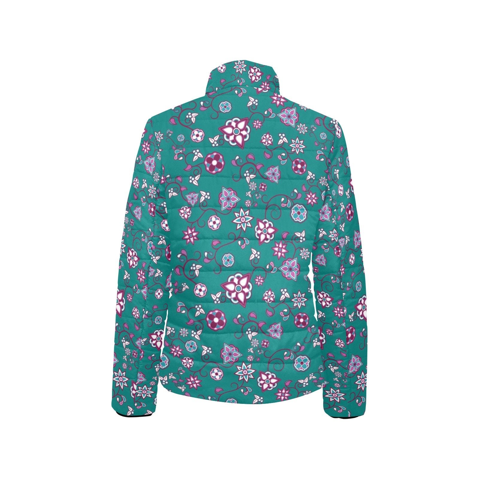 Burgundy Bloom Women's Stand Collar Padded Jacket (Model H41) jacket e-joyer